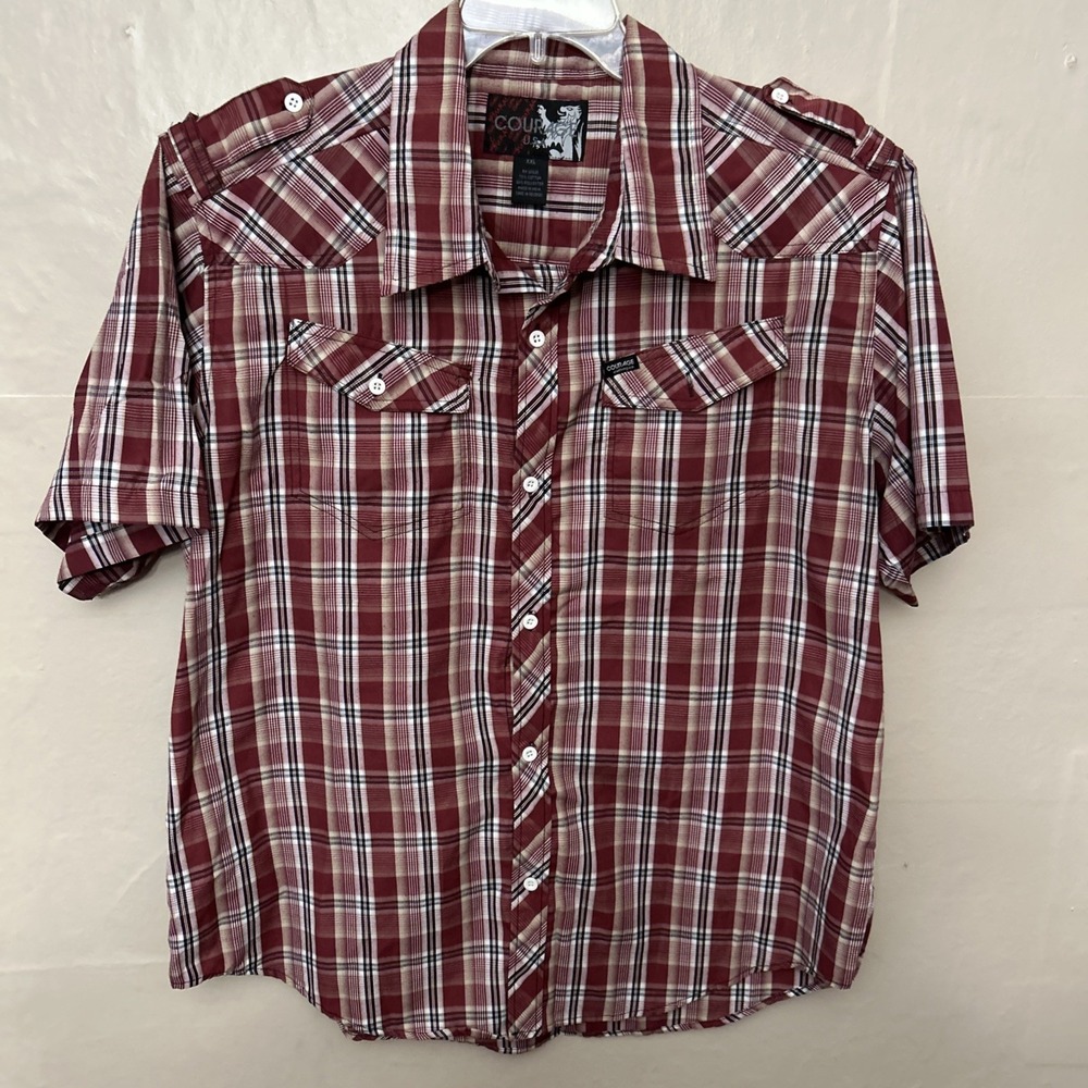 Courage Mens XXL Burgundy Western Style Short Sleeve Shirt‎ Tab Shoulders